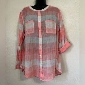 Lane Bryant Pink and White Striped Button-Down Shirt 0552
